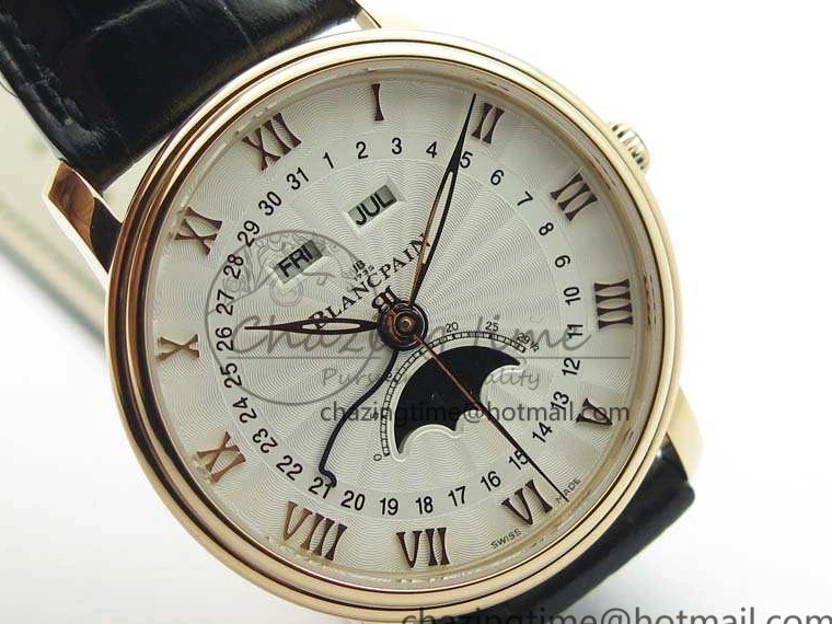 1228 Villeret 6654 RG Complicated Function OMF 1:1 Best Edition White Texture Dial On Leather Strap A Bright 8105